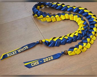 Bi Colored personalized Graduation Ribbon Lei – Custom School Colors .