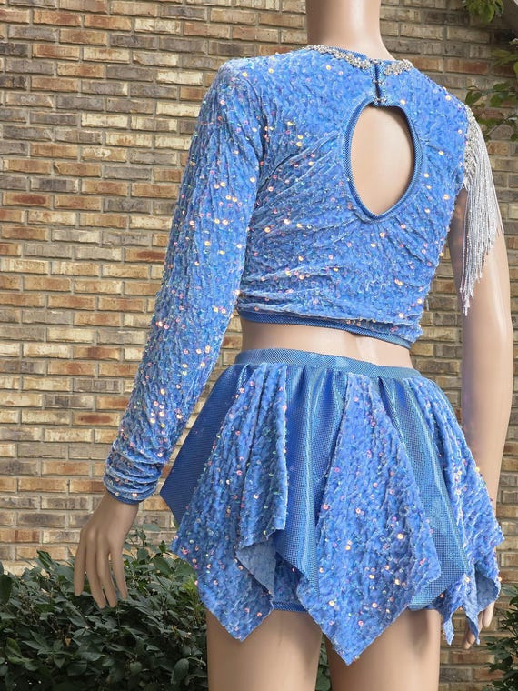blue sequin dance dress Backless Broken-Glass Mini Party Dress main image 1