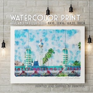 Watercolor Hollywood Studios Print -- UNFRAMED Travel Wall Art / WDW Vacation Memories / Parks Poster / Photography / Theme Park Lover Gifts
