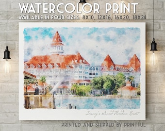 Aquarel Grand Florida Wall Art | INGELIJSTE print, schilderij Disney World Resort, parken fotografie print, decoratie woonkamer en eetkamer