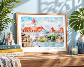 Akvarelltryck av Grand Floridian | Fotografi av Disney World Resort, present till DVC-medlem, reseaffisch för parken, Magic Kingdom Hotel, välkommen hem