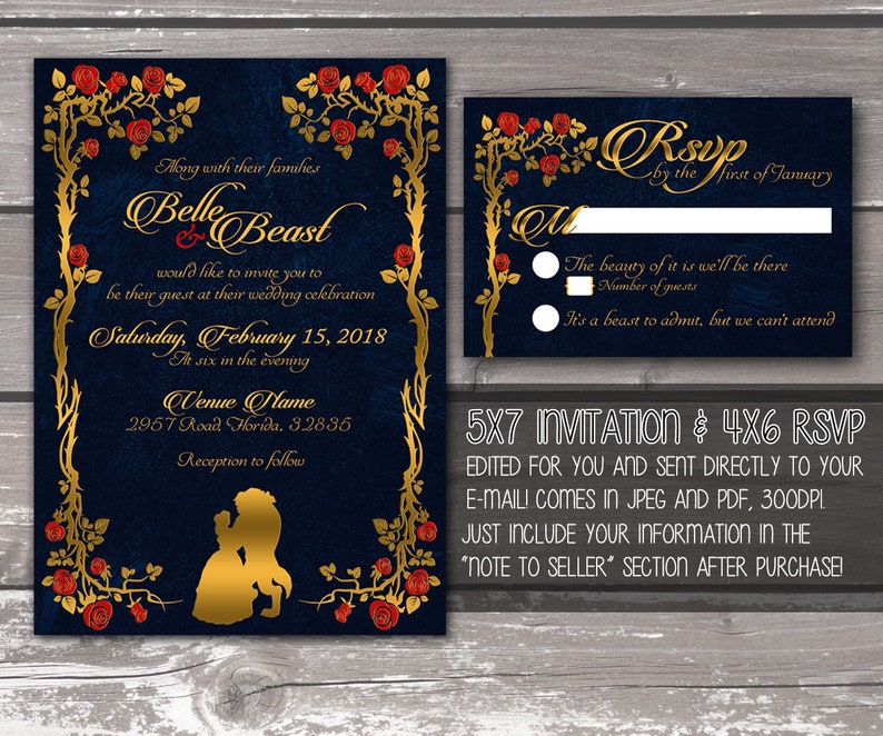 Beauty and the Beast Printable Wedding Invitation DIGITAL Etsy