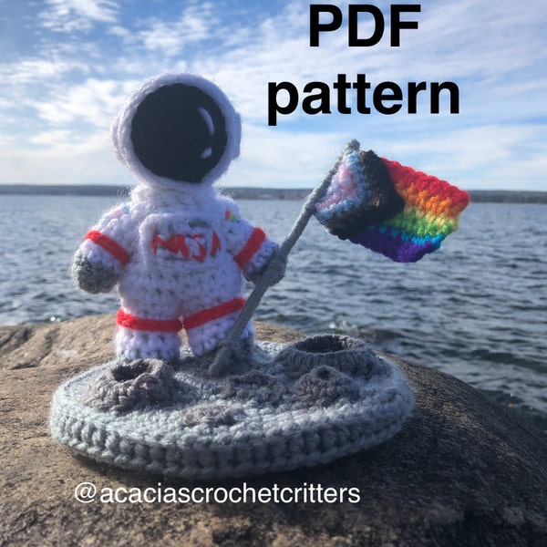 Crochet Pattern- One Small Step (Astronaut on a Moon Base with Pride flag) Downloadable DIGITAL PDF