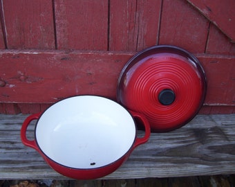 Tramontina Enameled Red Cast Iron 4qt 12 Braiser Dutch Pan w Lid Used