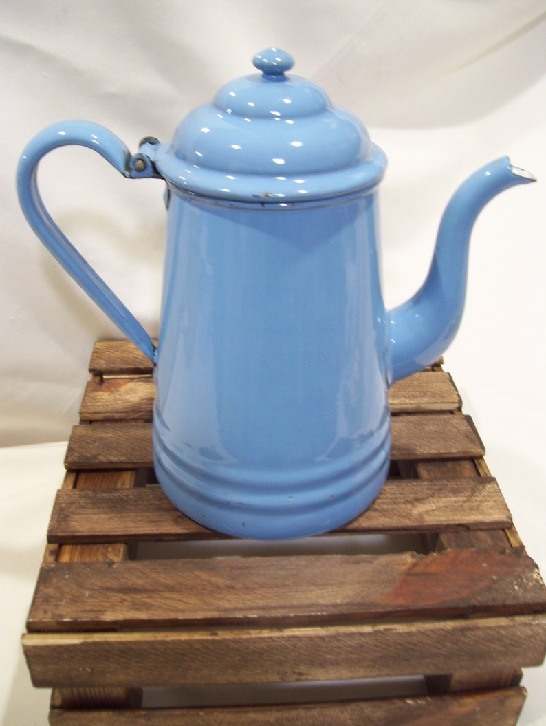 Blue Enamel Coffee Pot Antique Enamelware Manning Bowman Etsy