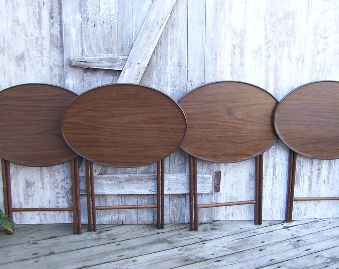 4 Faux Wood TV Trays Scheibe Oval Trays Laminate Top Trays With Legs