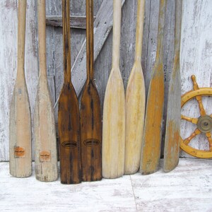 2 Vintage Walnut Feather Brand Oars 74" OR 77" Smokers Brand Weathered Canoe Paddle Buccaneer Beach Cabin Lakehouse #AB