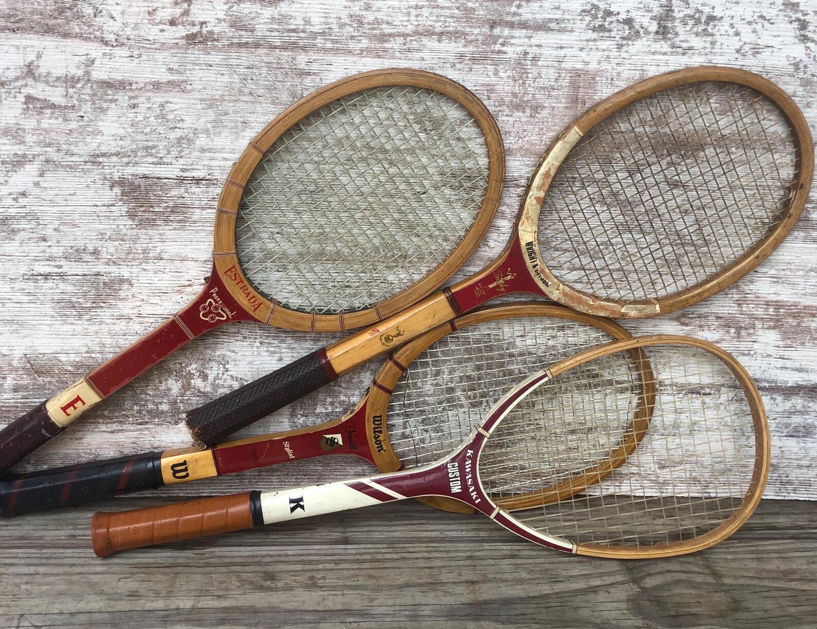 Il Racket Wood Tennis Rackets Wright and Ditson Trophy Spalding Pancho Gonzales ...