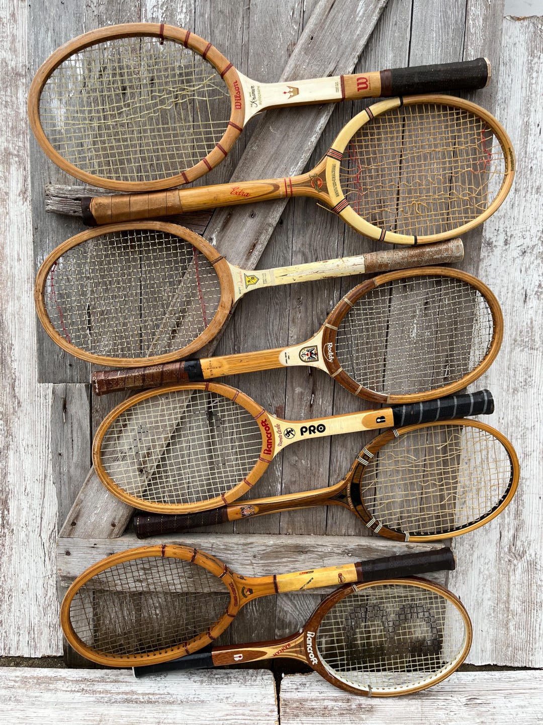 Wood Tennis Racquet Wilson Jack Kramer Bancroft Rustic BROKEN STRINGS ...