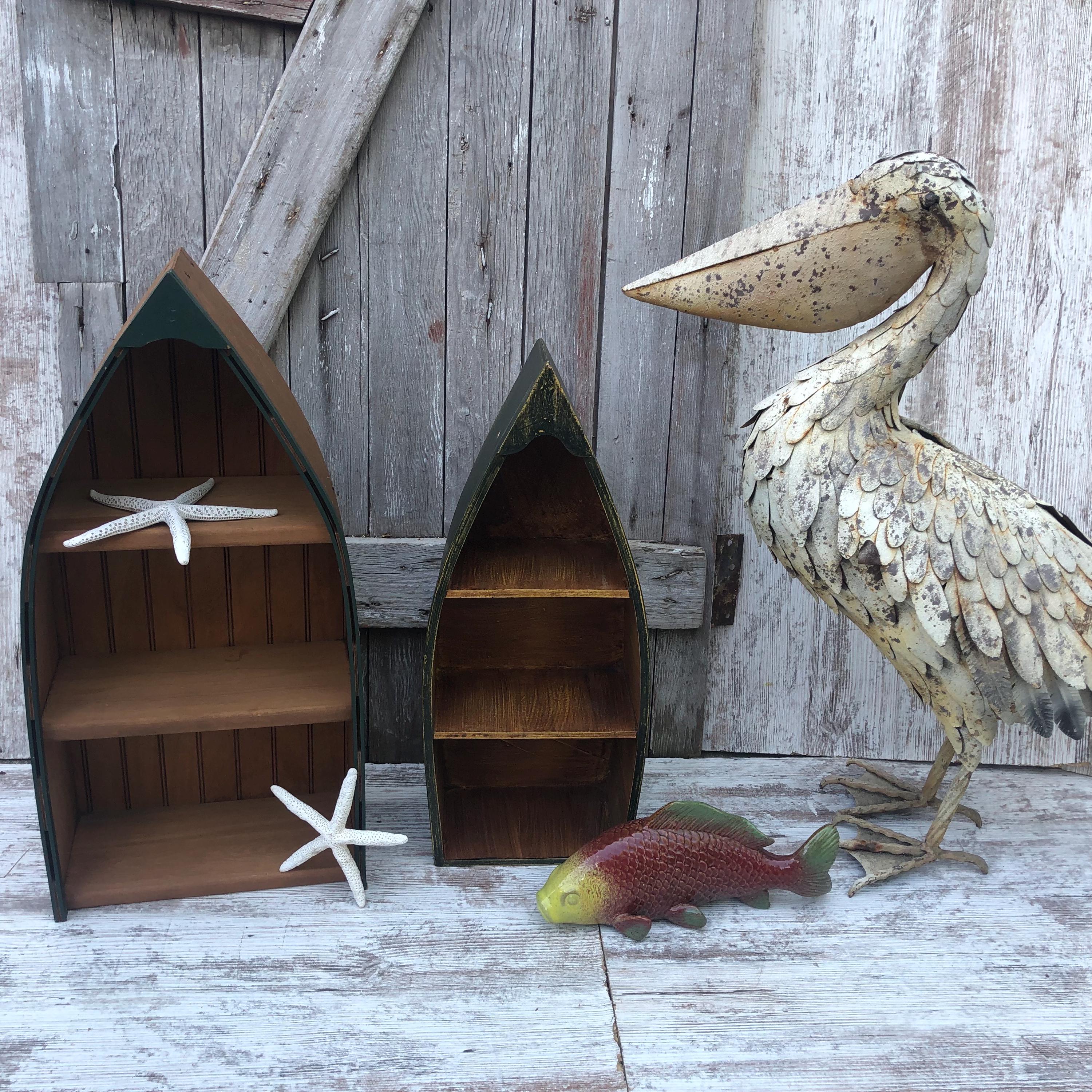 Vintage Wooden Boat Shelf Wood Canoe Rowboat Shelving Lakehouse Cabin Beach Nautical YOUR CHOICE 21" or 24"