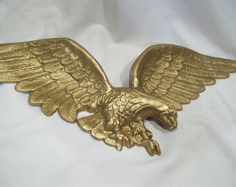 Large Gold Cast Metal Eagle Patriotic Americana Bald Eagle Long Wing Span Garage Accent Man Cave 7032