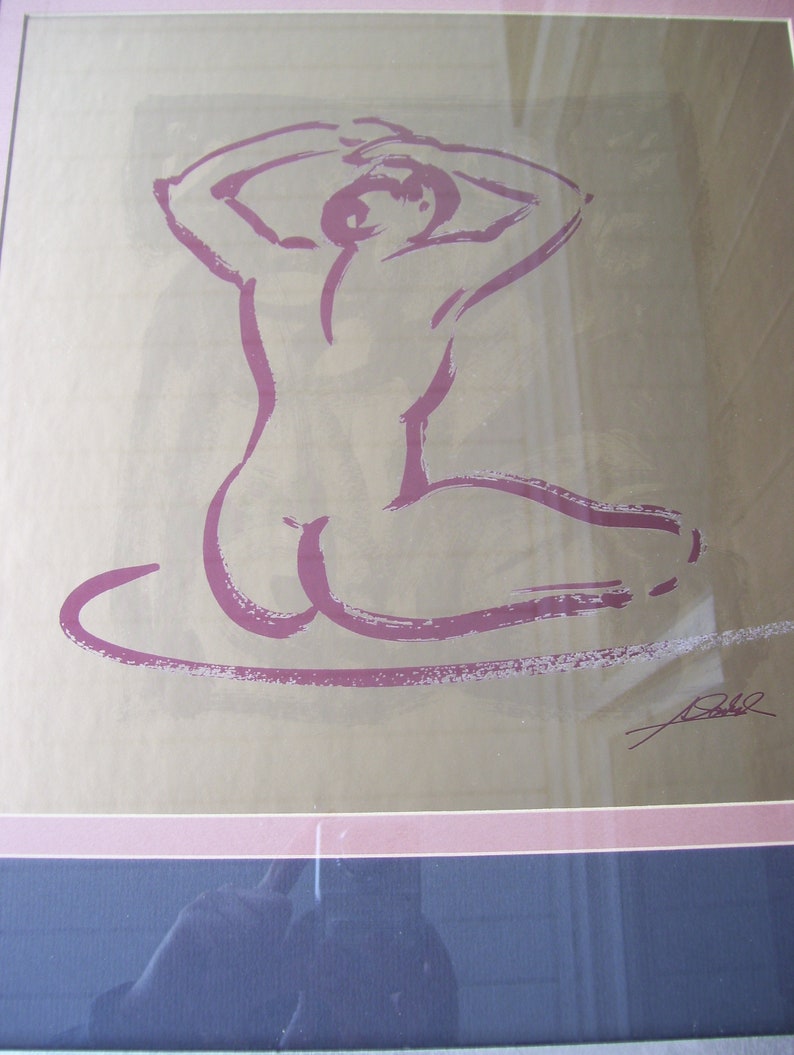 Nude Woman Silhouette Body Language Signed Art Contemporary Art Gold Foil Matte Silver Frame Signed Portrait Art Female Still Art