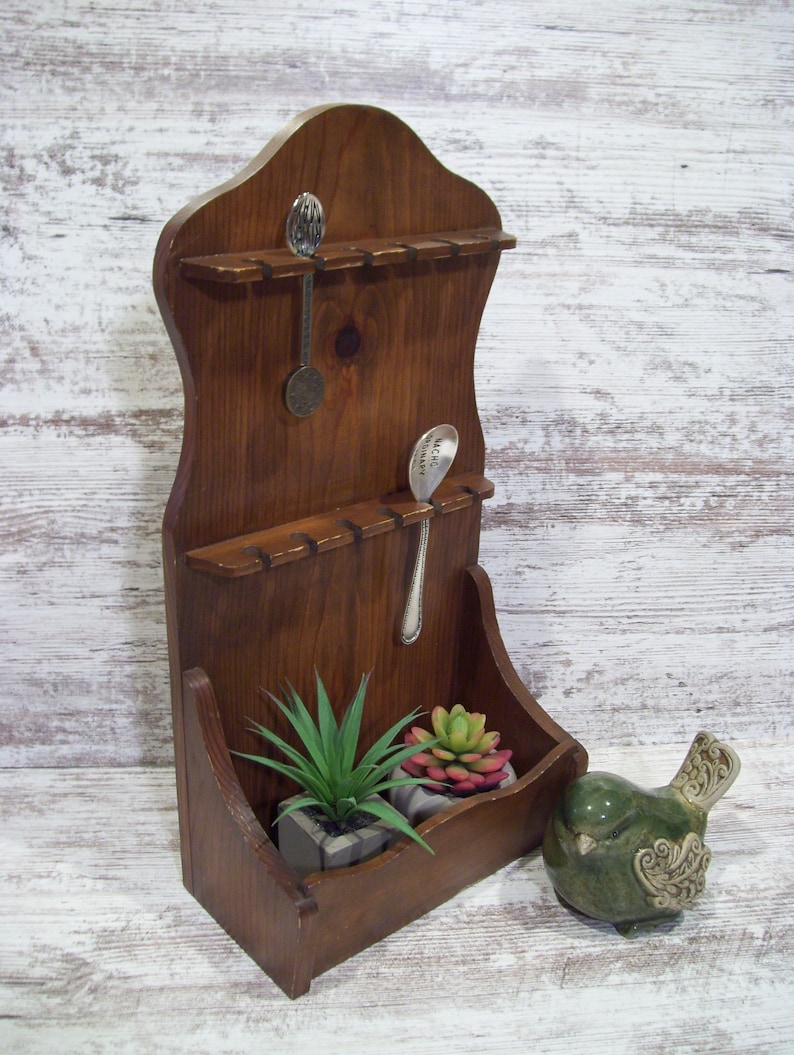 12 Wood Spoon Holder With Lower Storage Box Or 16 Spoon Carved Etsy