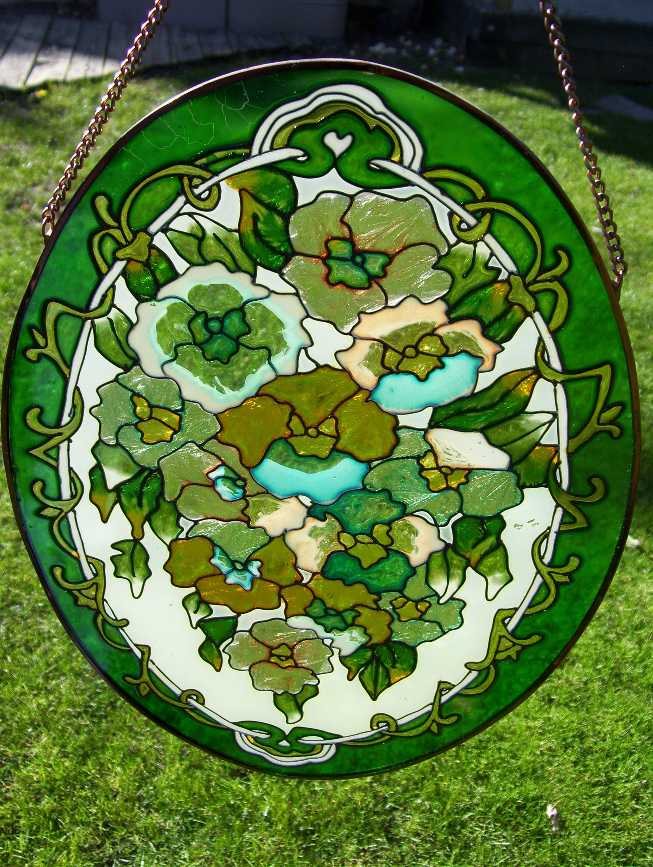 Joan Baker Stained Glass Looking Greenery Pansy Garden Copper Etsy