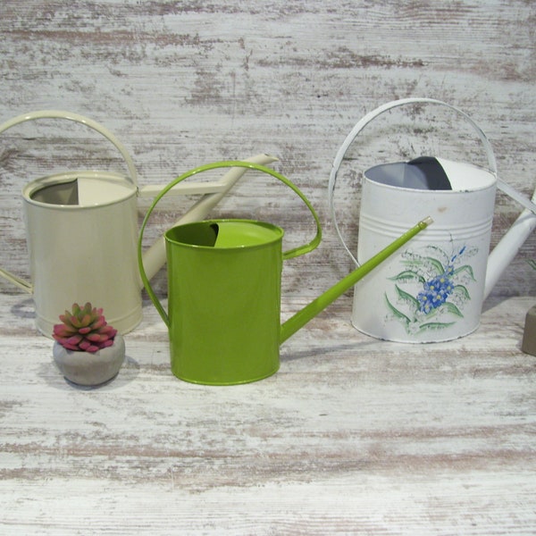 White Lily Of The Valley Metal Watering Can OR Ivory Metal Curved Handle Watering Can OR Lime Green