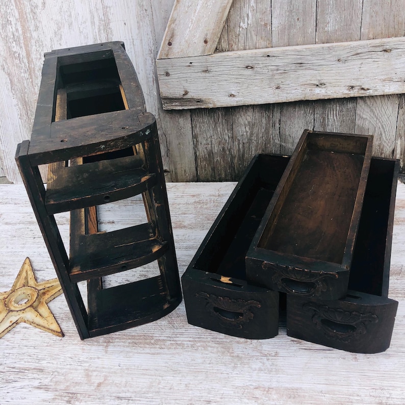 3 Wood Sewing Machine Singer Drawer Cabinet Stained Wooden Sewing Drawer Enclosed Top Industrial Storage White Star bild 8
