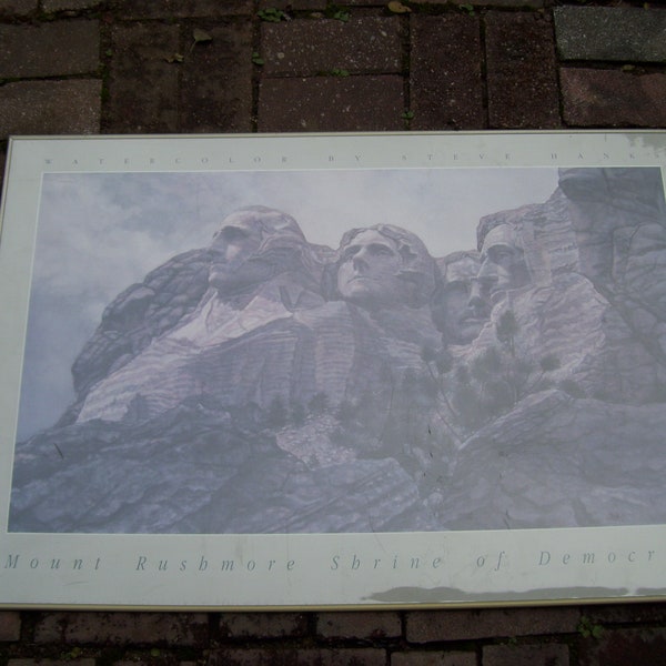 RARE Mount Rushmore Watercolor Print Artist Steve Hands Shrine of Democracy 1991 South Dakota Black Hills Presidents National Memorial
