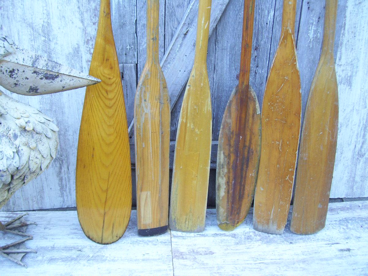 Vintage Wooden Boat Oars Vermont Tubbs Feather Brand Canadian Canoe ...