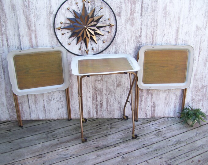 3 Cal Dak Metal TV Trays Faux Wood Trays With Legs Folding Table