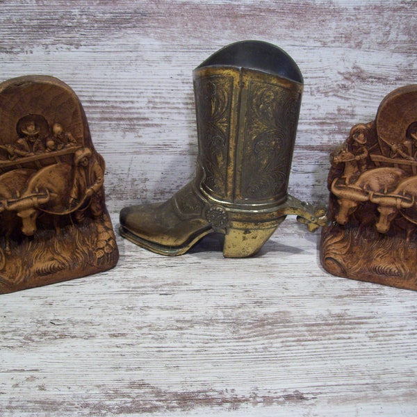 Oxen Bookends Office Decor Covered Wagon Syroco Pioneers Settlers Library Study Western Bookends