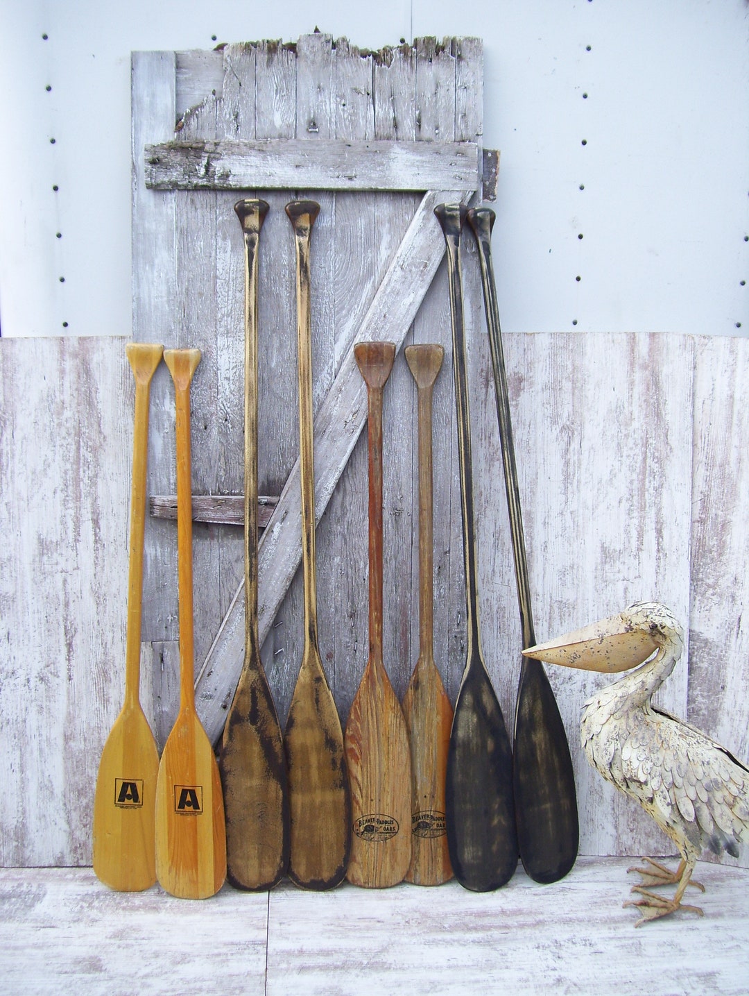 2 Vintage Wood Beaver Canoe Paddles Walnut Stained OR 2 Academy