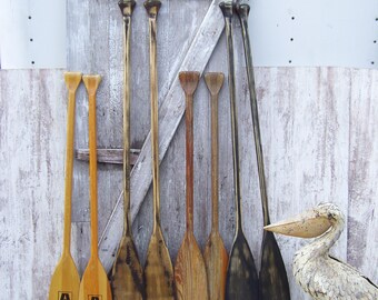 2 Vintage Wood Beaver Canoe Paddles Walnut Stained OR 2 Academy Broadway Oars Rustic Beach Cabin Lakehouse #8