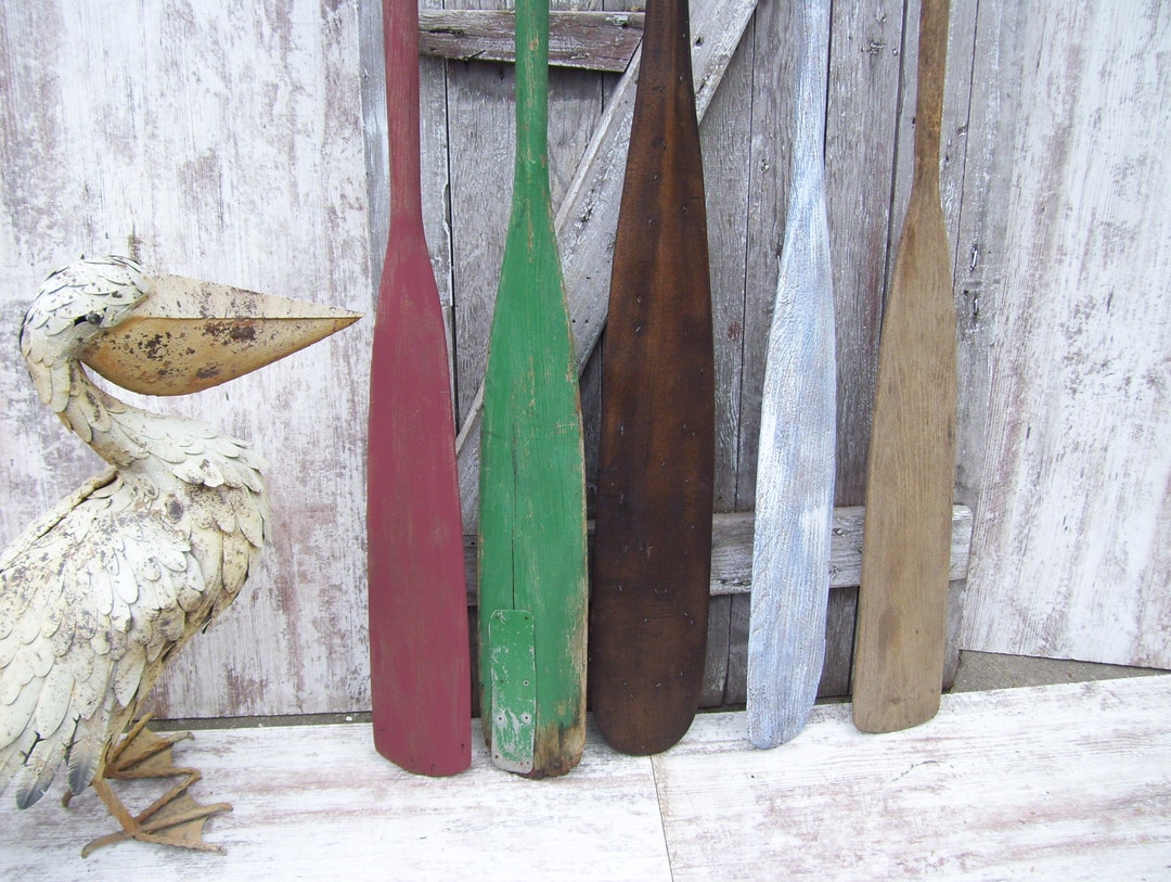 Vintage 2 Feather Brand Canoe Paddle Walnut Stained 83 OR Barn Red