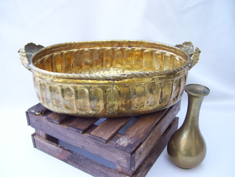 Brass Planters Hammered Oblong Planter Container Grape Design Brass Container Rustic Wedding Boho Brass Grapes Design Bohemian