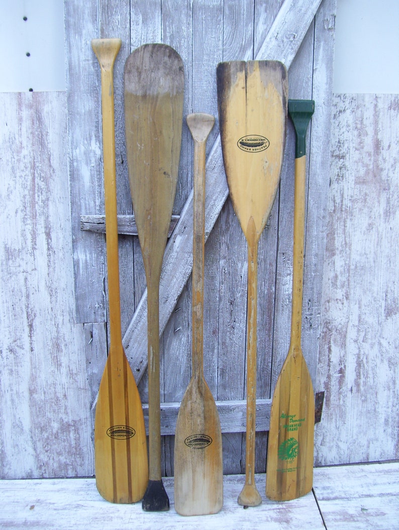Vintage Wooden Canoe Paddle Feather Brand Indian Head Rustic Etsy