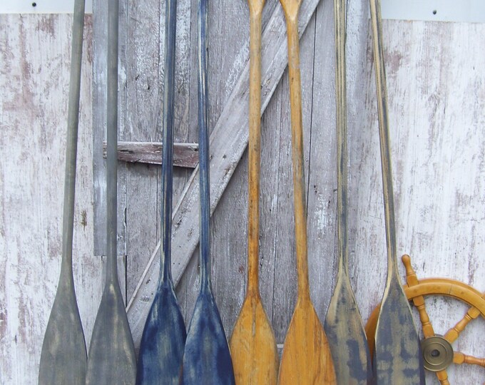 2 Vintage Wood Canoe Paddles Feather Brand or Navy Walnut Stained OR Gray Stained Oars Rustic