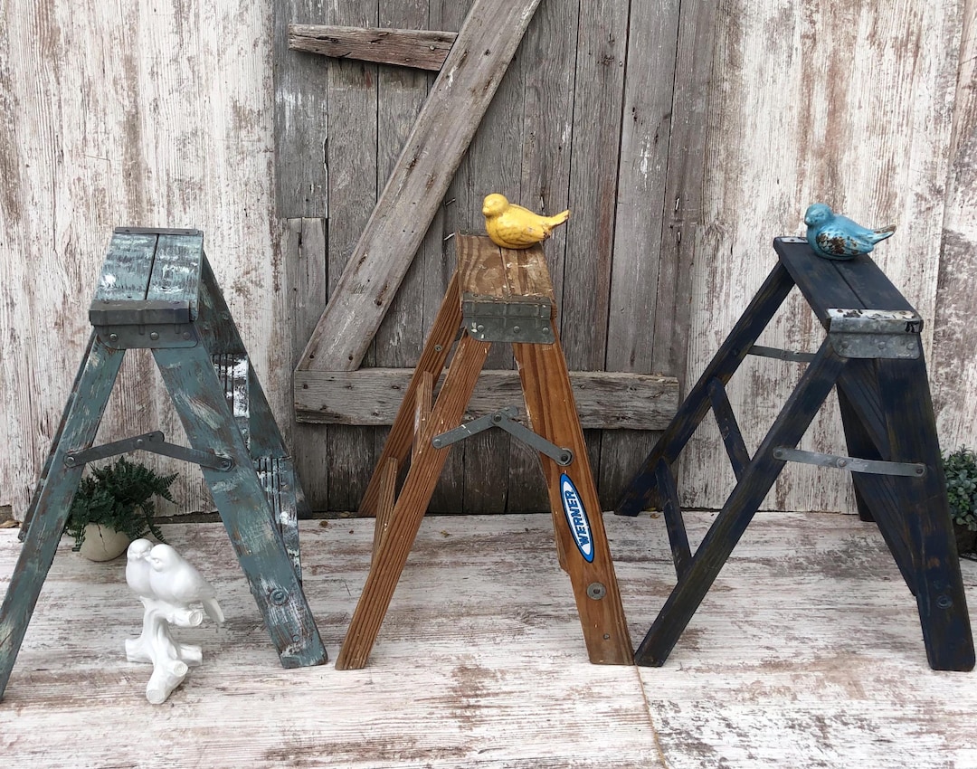 Werner Wood Ladder 2 Step Wooden Ladder Plant Stand Farmhouse Primitive ...