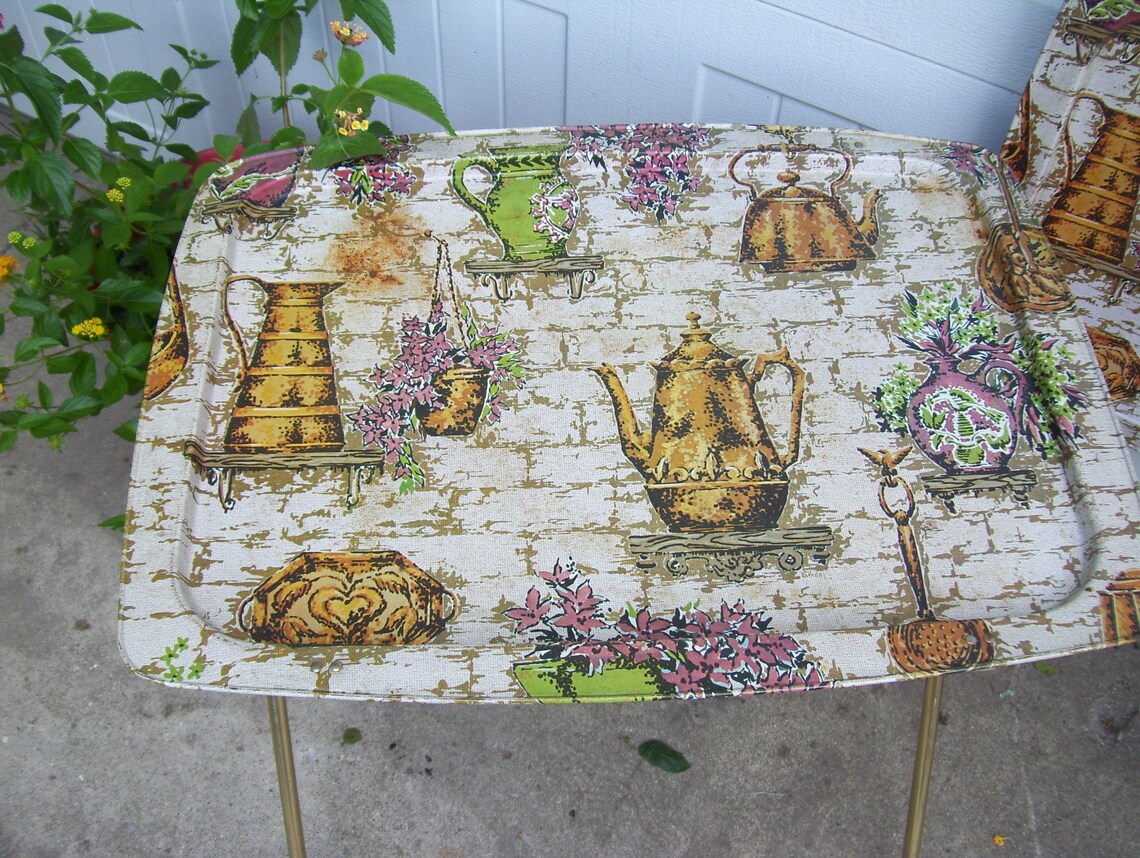 4 Lavada Metal TV Trays Heritage Plants Coffee Pot Tray Stand Etsy