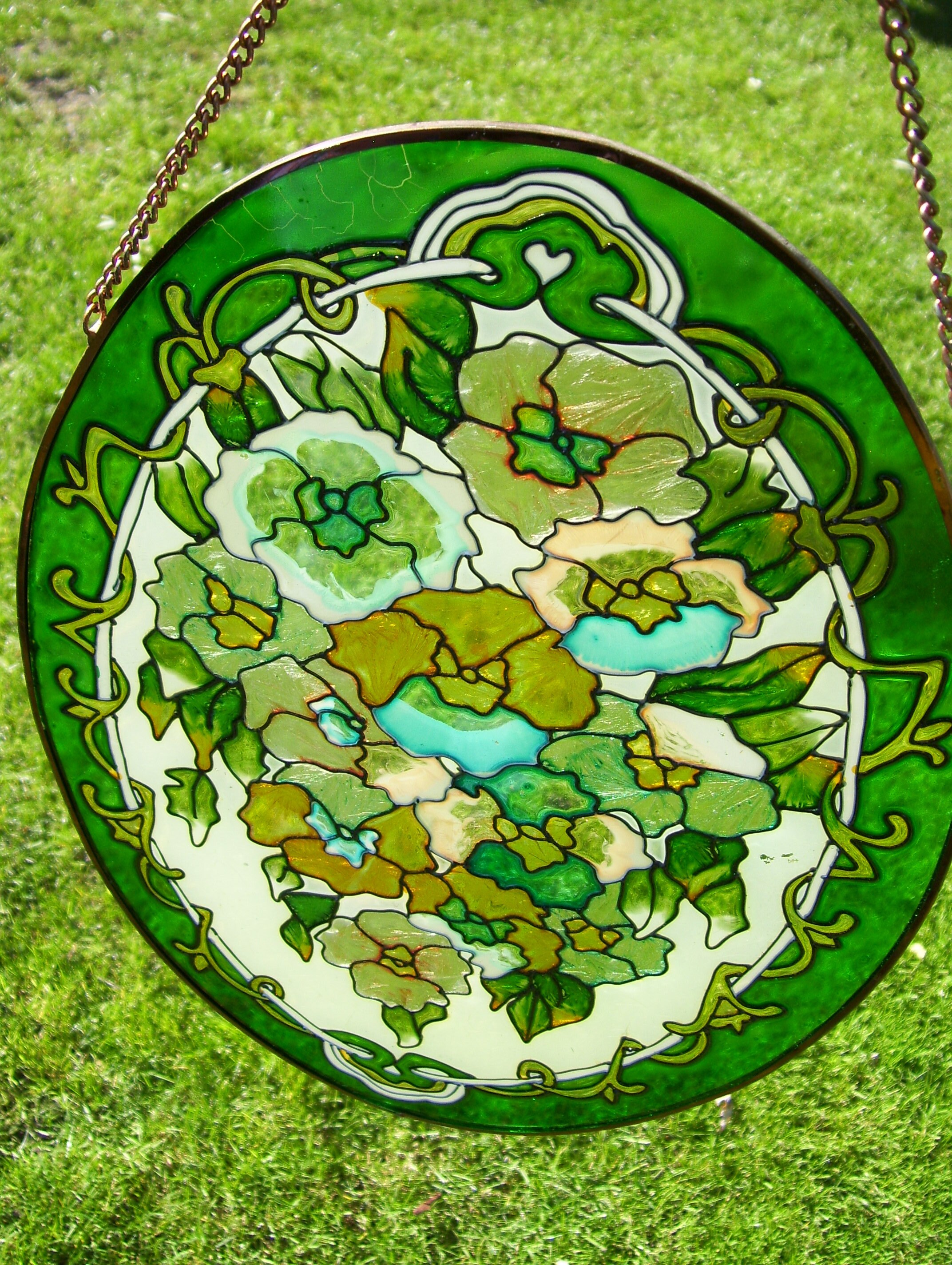 Joan Baker Stained Glass Looking Greenery Pansy Garden Copper Etsy