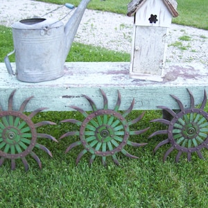 Metal Rotary Blade Tiller Hoe Wheel 20" Farmhouse Green John Deere Rustic Decor Garden Farm Gardener Gift Flat Center