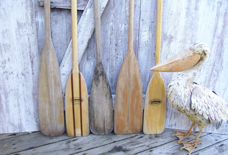 Vintage Wood Canoe Paddle Feather Brand Painted Wooden Paddle Etsy