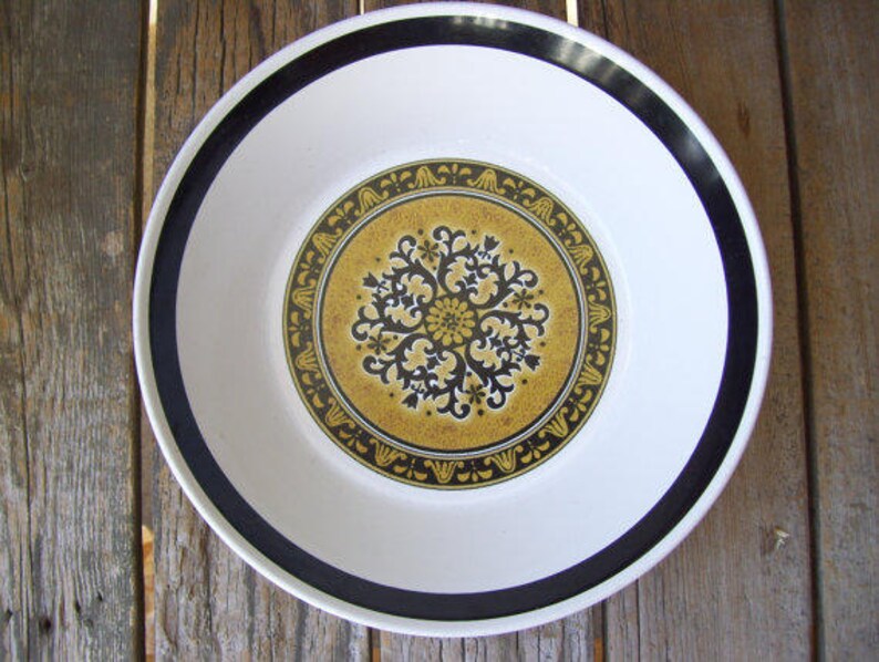 3 Cortez Studio Kraft by Mikasa Mid Century Soup Bowls Black and Gold Pattern 7912 Spanish Decor
