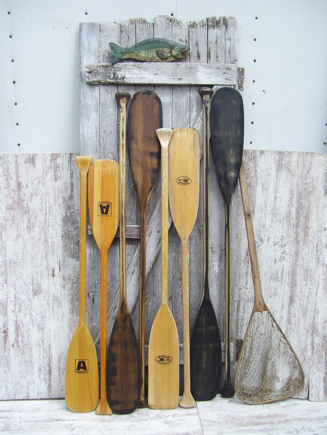 2 Vintage Wood Beaver Canoe Paddles Walnut Stained OR 2 Academy