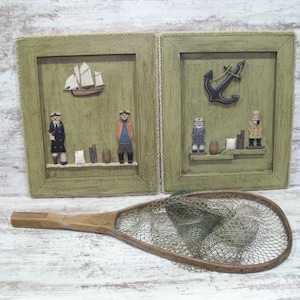 Sea Captain Fisherman Boat Anchor Wood Art OR Wooden Fishing Net Beach Seaside