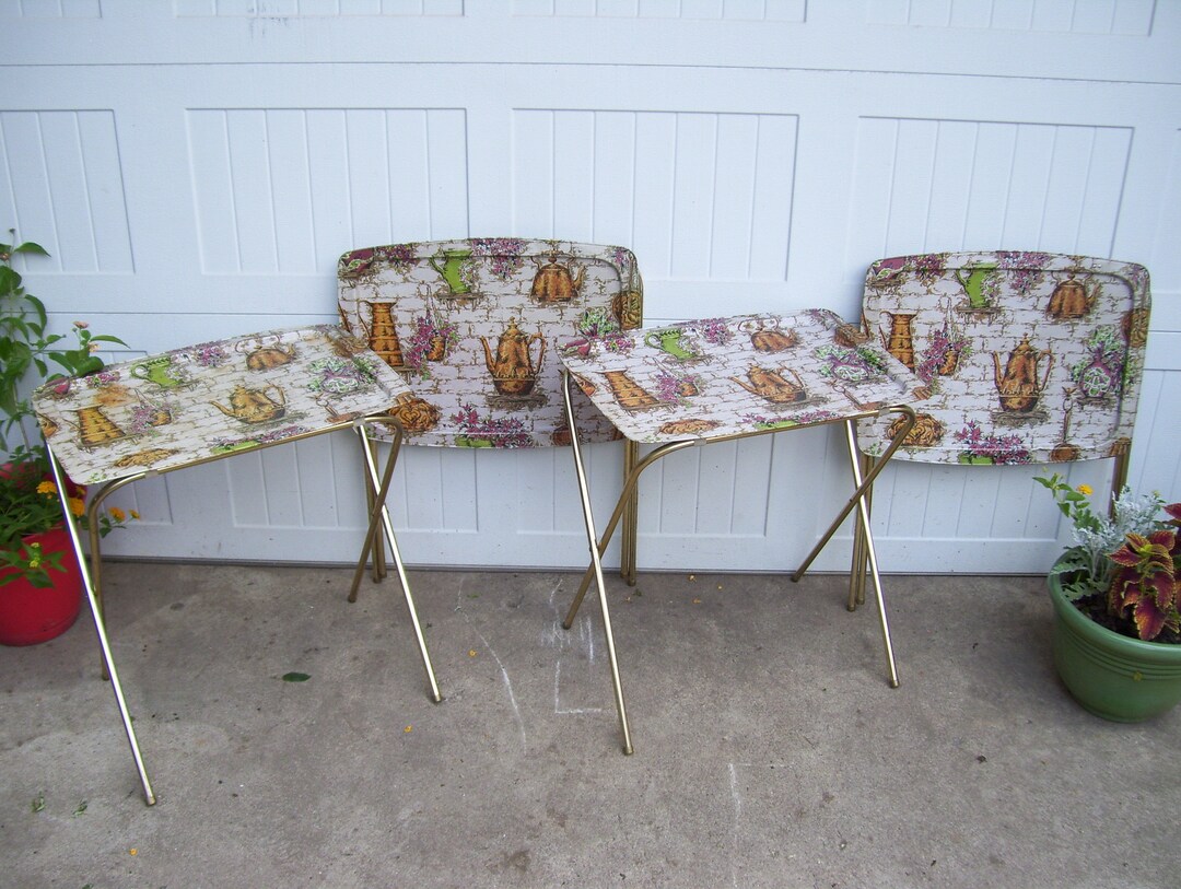 4 Lavada Metal TV Trays Heritage Plants Coffee Pot Tray Stand Etsy