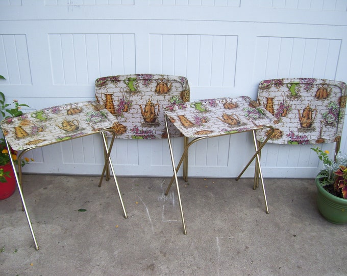 4 Lavada Metal TV Trays Heritage Plants Coffee Pot Tray Stand Etsy