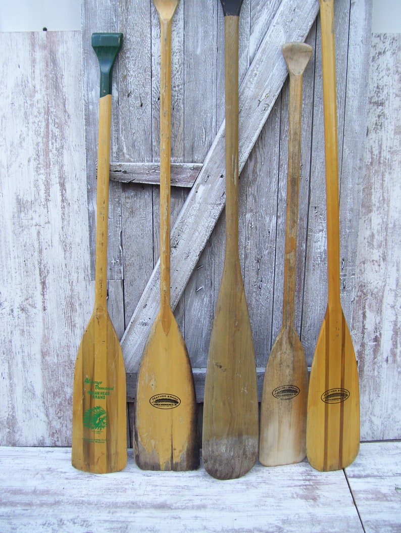 Vintage Wooden Canoe Paddle Feather Brand Indian Head Rustic Etsy