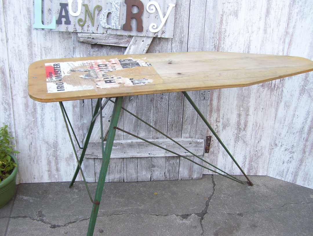 Vintage Wood Ironing Board Sunbeam Ironmaster Green Metal Legs Farmhouse Primitive Laundry Room