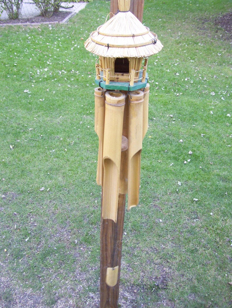 Asian Bamboo Pagoda Large Wind Chime Tiki Hut Wind Chime Thatched Roof