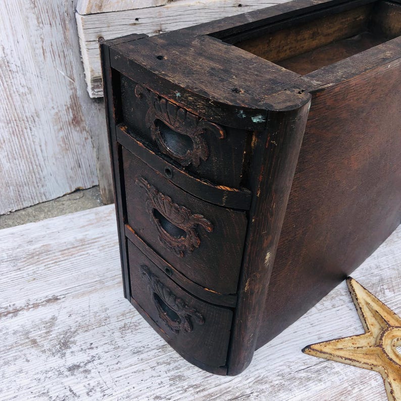 3 Wood Sewing Machine Singer Drawer Cabinet Stained Wooden Sewing Drawer Enclosed Top Industrial Storage White Star bild 5