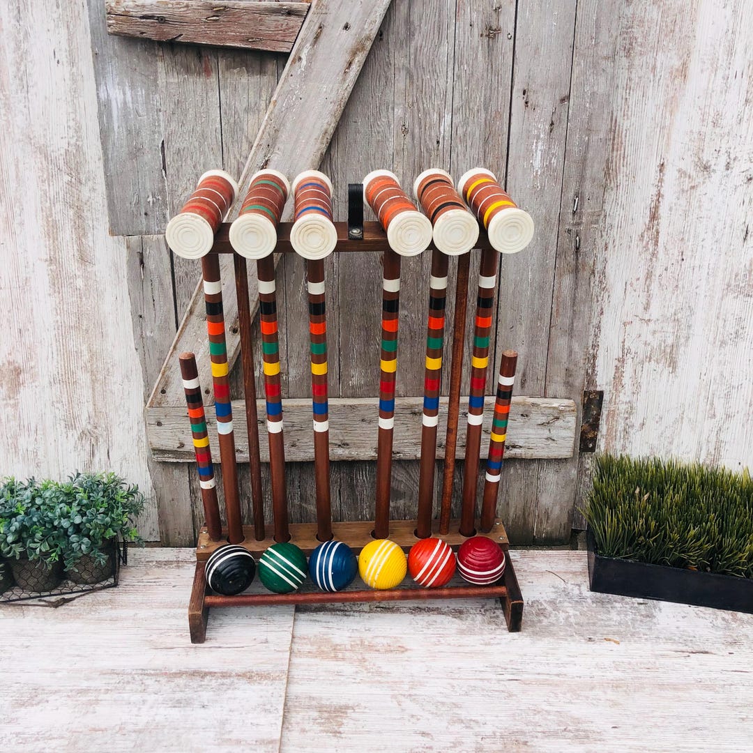 6 Player Croquet Set Wood Storage Cart Wooden Balls Complete Set Lawn ...