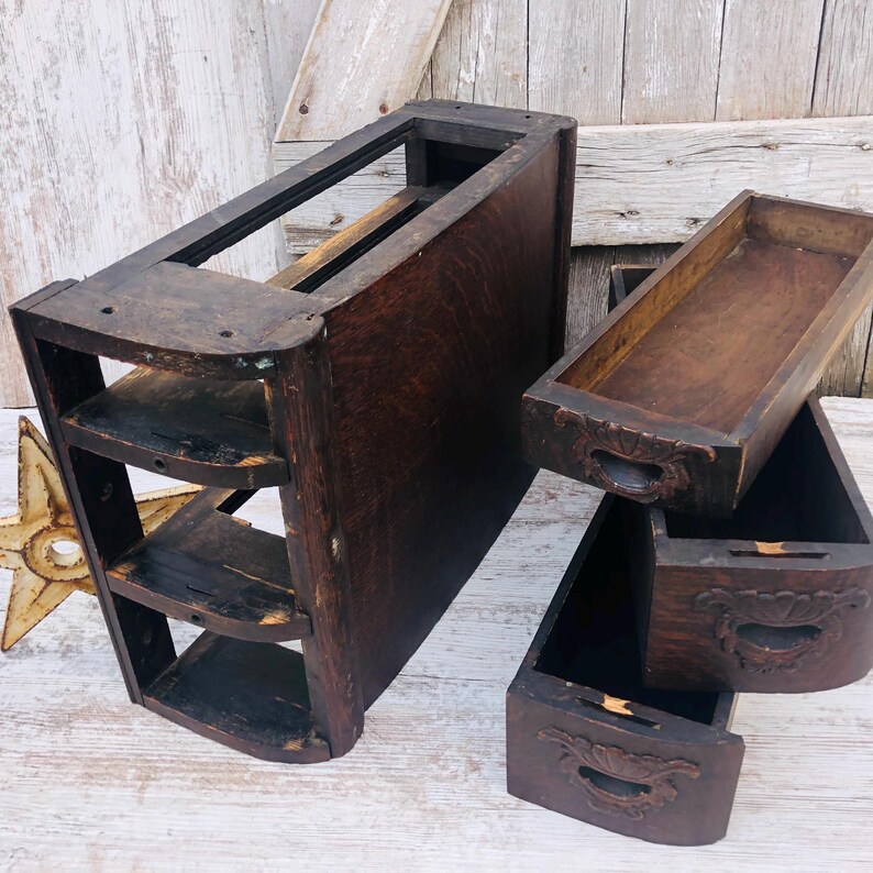 3 Wood Sewing Machine Singer Drawer Cabinet Stained Wooden Sewing Drawer Enclosed Top Industrial Storage White Star bild 6