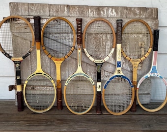 Wood Tennis Racquet Spalding Pancho Gonzales Wilson Jack Kramer Davis TAD Bancroft Rustic BROKEN STRINGS Wooden Tennis Rackets 36A
