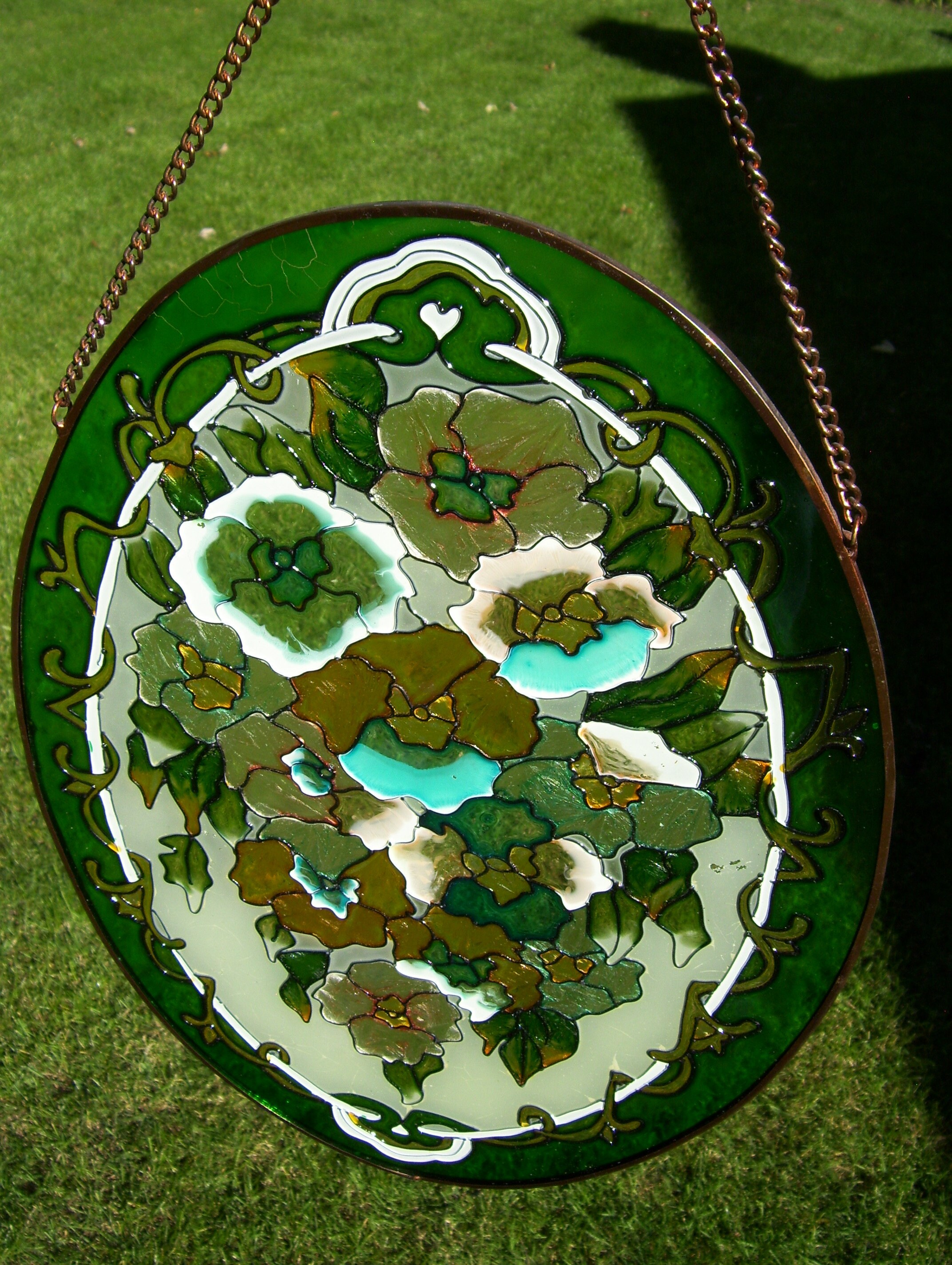 Joan Baker Stained Glass Looking Greenery Pansy Garden Copper Etsy