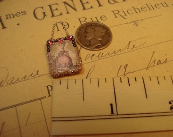 1:12 Miniature OOAK pink Marie Antoinette tapestry purse