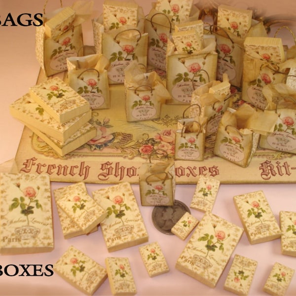 Miniature 1:12 scale French  shop Boxes and bags "Madam Laurent" Kit-30